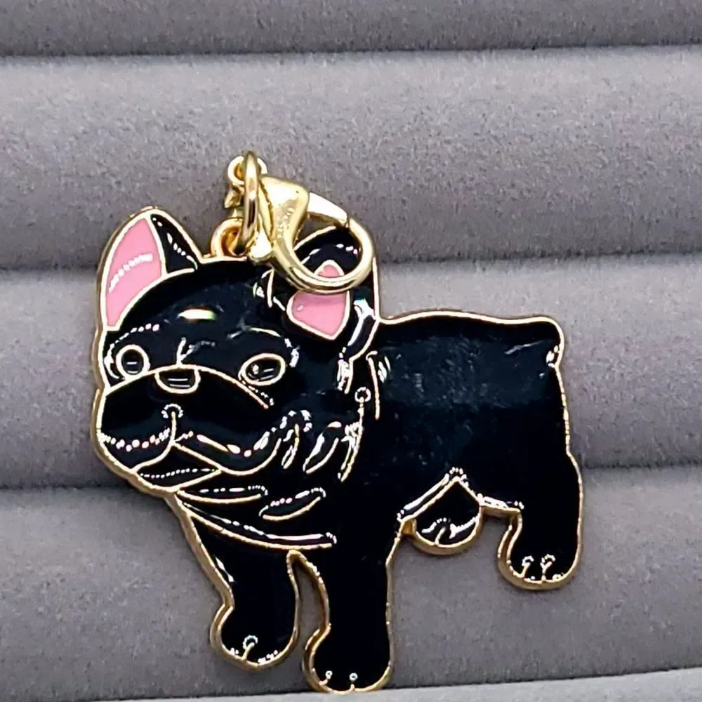 French Bulldog Bag Charm Keychain Black Gold Dog Mom Frenchie Purse Clip
